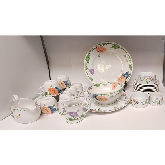 VILLEROY & BOCH Amapola Dinnerware Servingware Teacups Saucers Platter 28 PCS - Picture 4 of 11